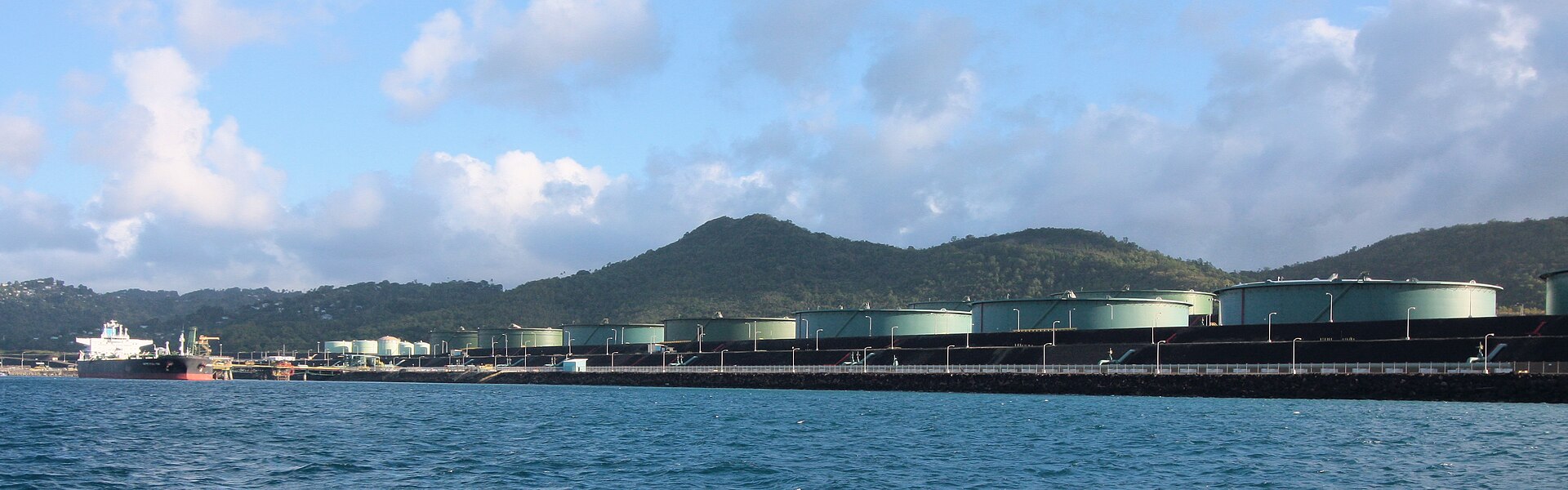 Caribbean marine storage terminal with a tanker at berth